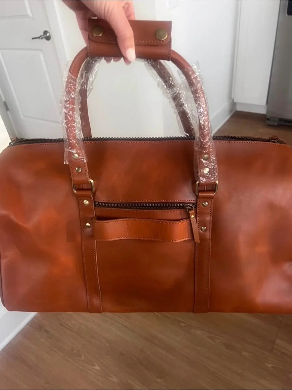 Men's Leather Travel Duffel Bag - Tan